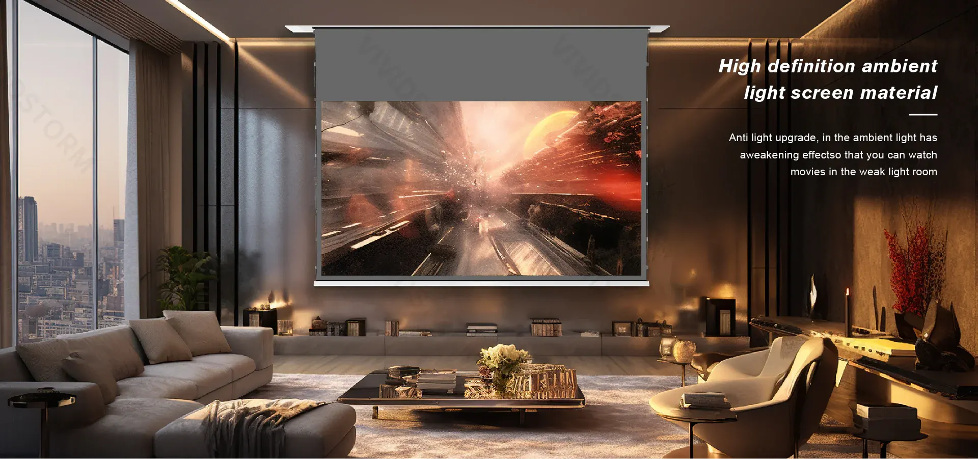 Màn chiếu âm trần quang học VIVIDSTORM VPCLALR92H 92 inch – Chiếu xa mc5 10