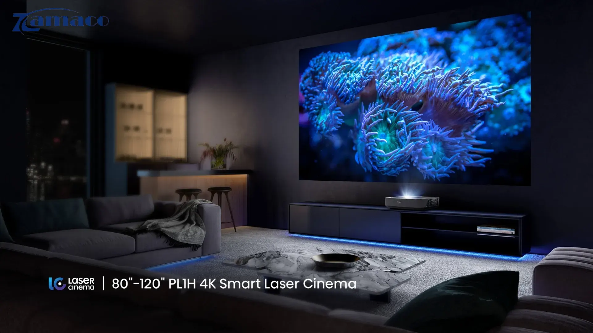 Hisense PL1H – Máy chiếu 4K Laser Cinema siêu gần, màn 80″ tới 120″