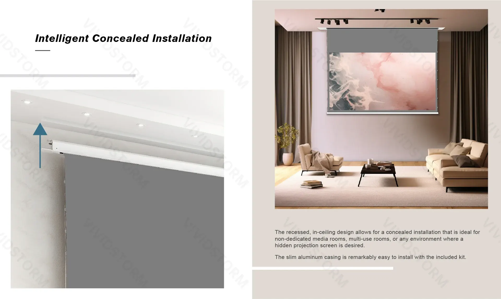 Màn chiếu âm trần quang học VIVIDSTORM VPCLALR92H 92 inch – Chiếu xa mc7 6