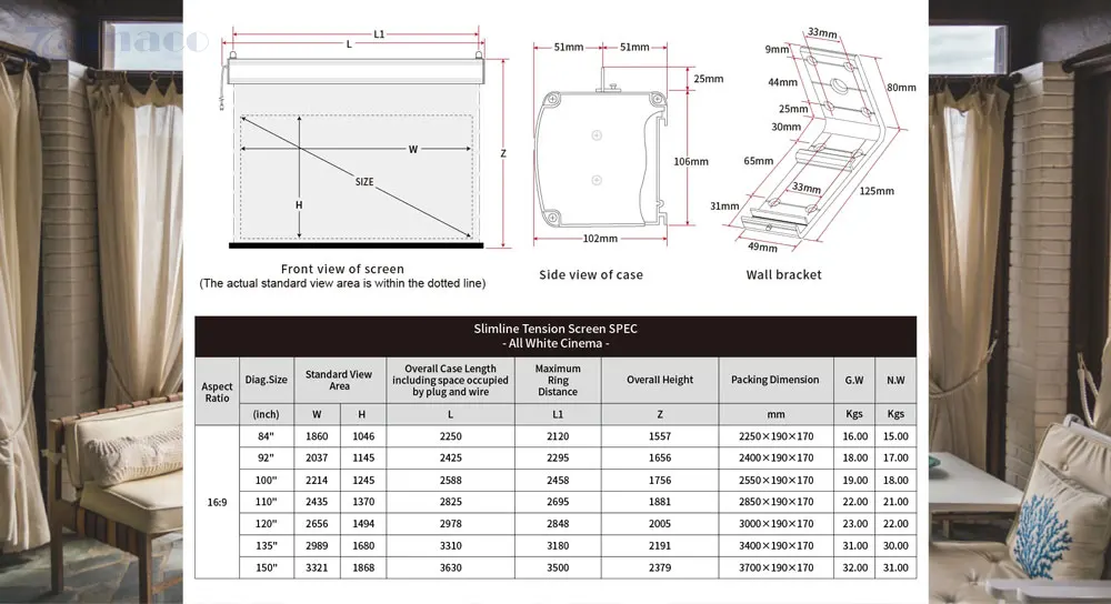 Màn chiếu điện Tab-tensioned Vividstorm VMSLWA110H 110 Inch (16:9) – All White mc8 5
