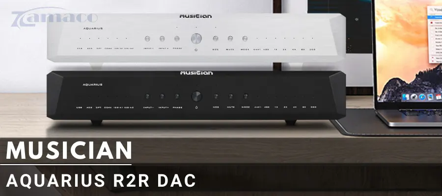 Bộ giải mã DAC Musician Aquarius R2R cao cấp với thiết kế tinh tế, có hai phiên bản màu đen và bạc, mang lại âm thanh trung thực và chi tiết.