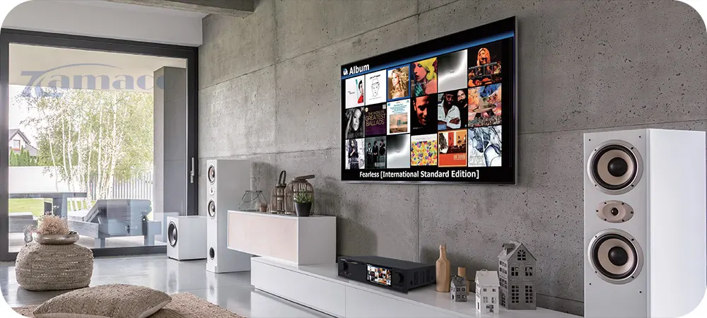 Music Server Cocktail Audio X50D Phòng nghe nhạc hiện đại với Music Server Cocktail Audio X50D kết nối hệ thống loa và màn hình lớn, tạo không gian giải trí âm thanh cao cấp.