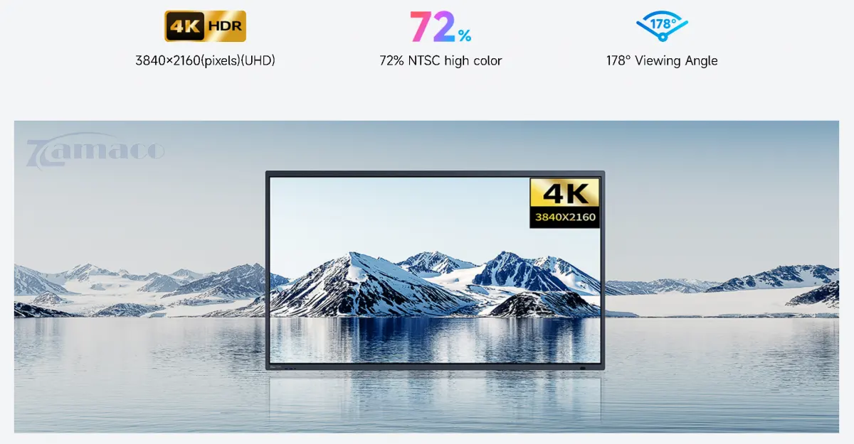Màn hình tương tác Horion 65K7A | 4K * 65in Màn hình tương tác Horion 65K7A hiển thị hình ảnh độ phân giải 4K UHD (3840×2160), gam màu 72% NTSC và góc nhìn rộng 178°, cho chất lượng hình ảnh sắc nét và sống động ở mọi góc độ.