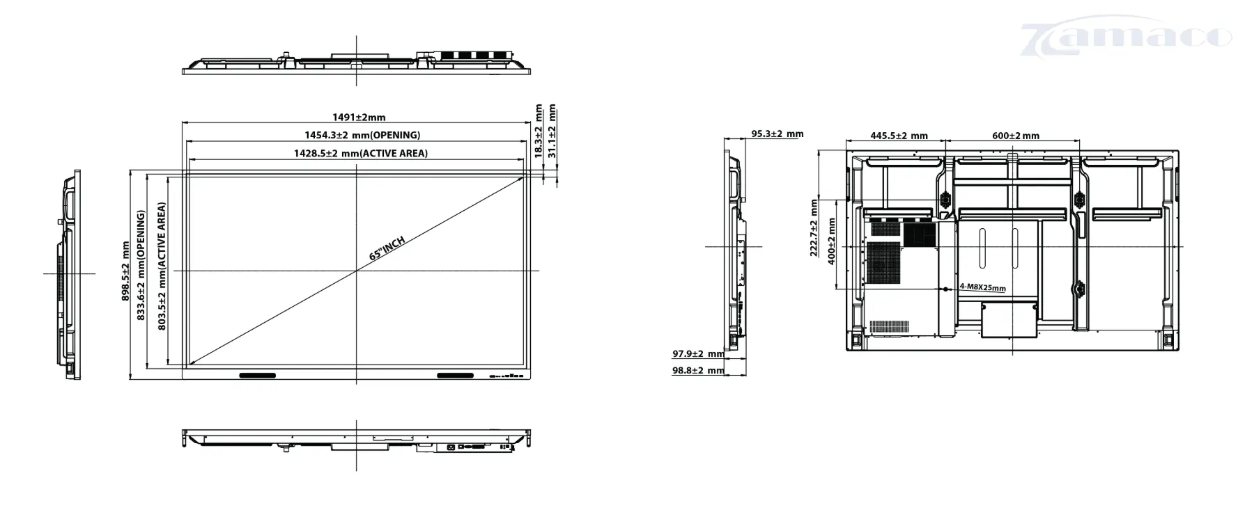 Kích thước của màn hình tương tác Hisense 65WE3FE