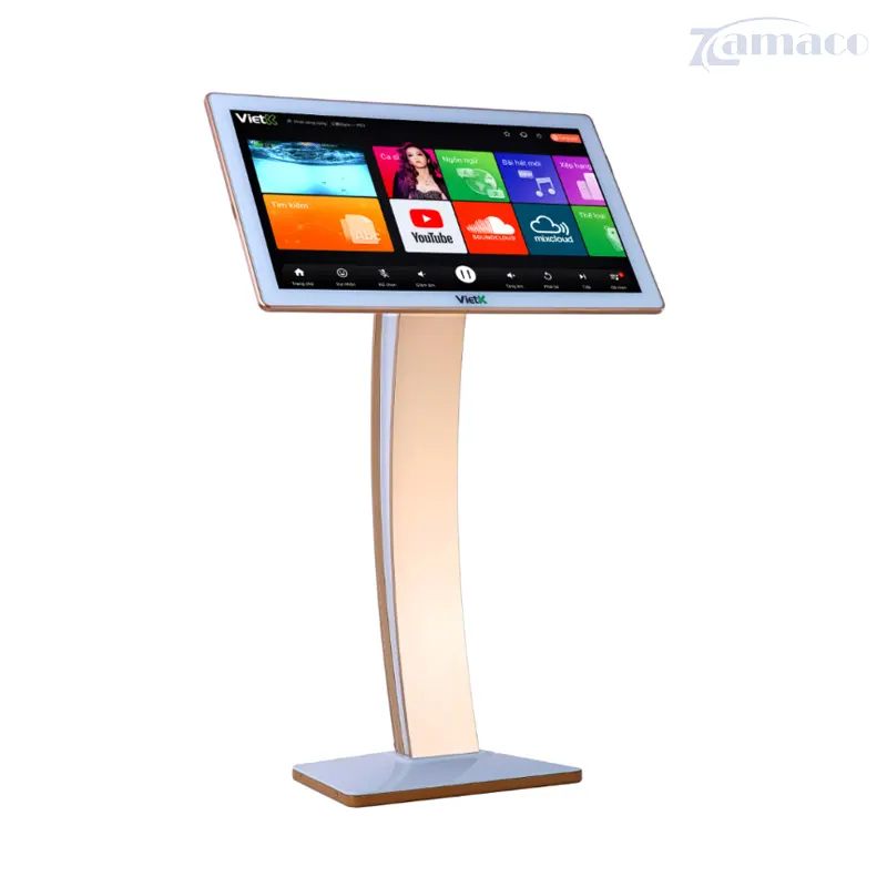 Màn hình cảm ứng VietK 22 inch Màn hình cảm ứng VietK 22 inch thiết kế dạng đứng hiện đại, giao diện karaoke thông minh hiển thị nhiều ứng dụng như YouTube, nghe nhạc, và chọn bài hát dễ dàng.