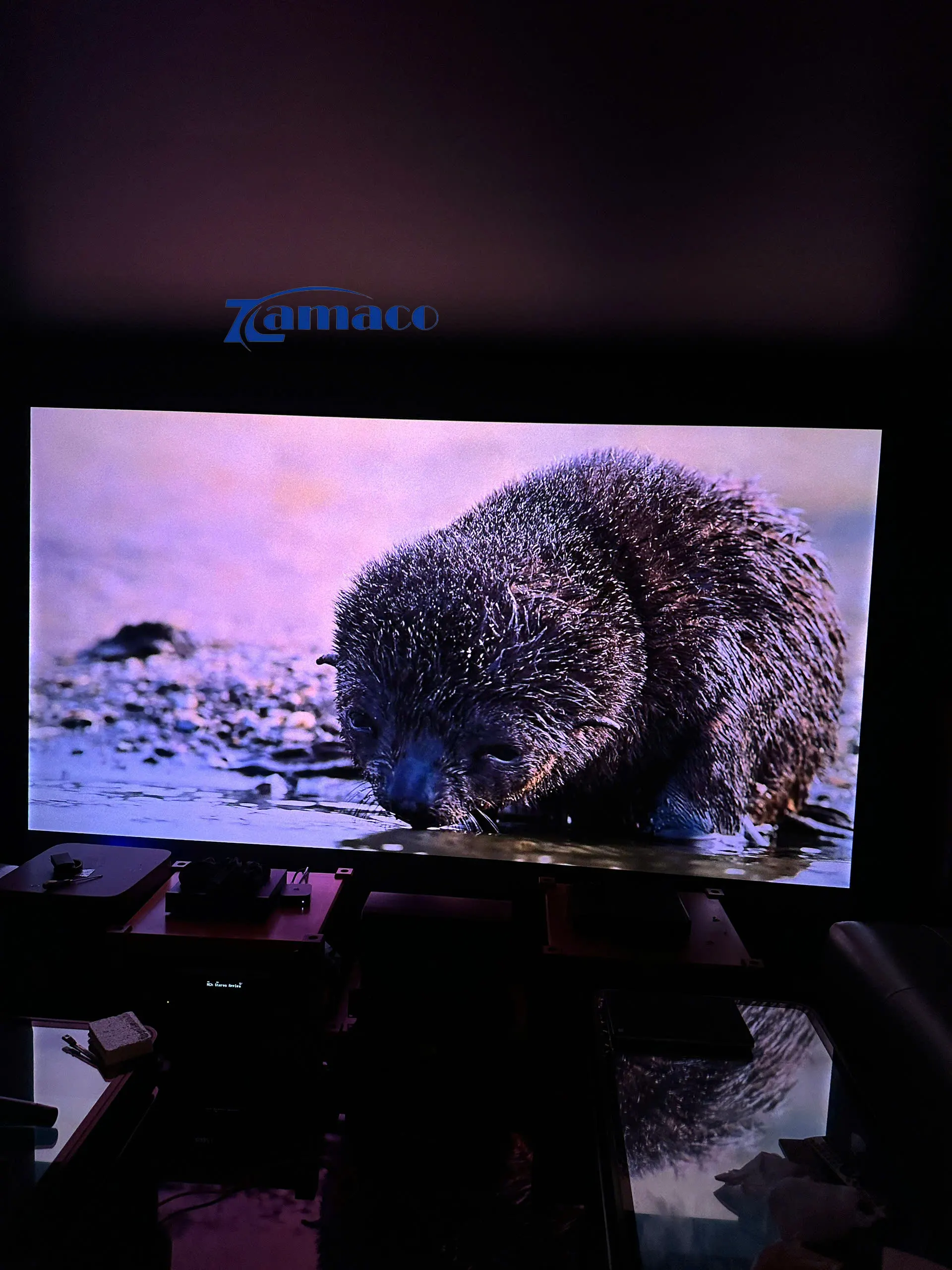 DỰ ÁN LẮP ĐẶT MÁY CHIẾU VIEWSONIC LX700-4K RGB + KHUNG NÂNG CM76X + MÀN QUANG HỌC VIVIDSTORM 135” Màn để sàn quang học VividStorm 135 inch, hiển hình ảnh sắc nét, trong sáng