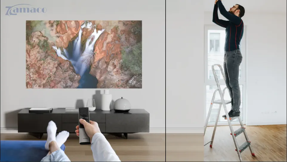 Máy Chiếu XGIMI TITAN Máy chiếu XGIMI hỗ trợ dịch chuyển ống kính tự động, giúp lắp đặt linh hoạt và căn chỉnh khung hình chính xác trong nhiều không gian.