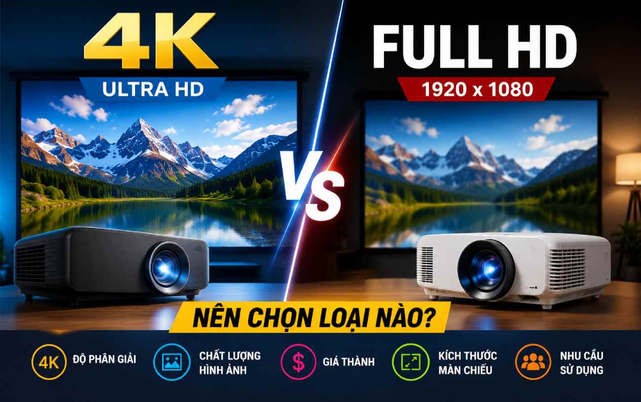 So sánh máy chiếu 4K và Full HD