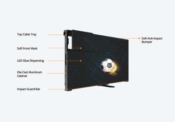 Màn hình LED sân vận động Absen A99 biên sân chuẩn UEFA/FIFA P6.25 / P10 Absen A99 với mặt nạ mềm, đệm chống va đập và thanh bảo vệ