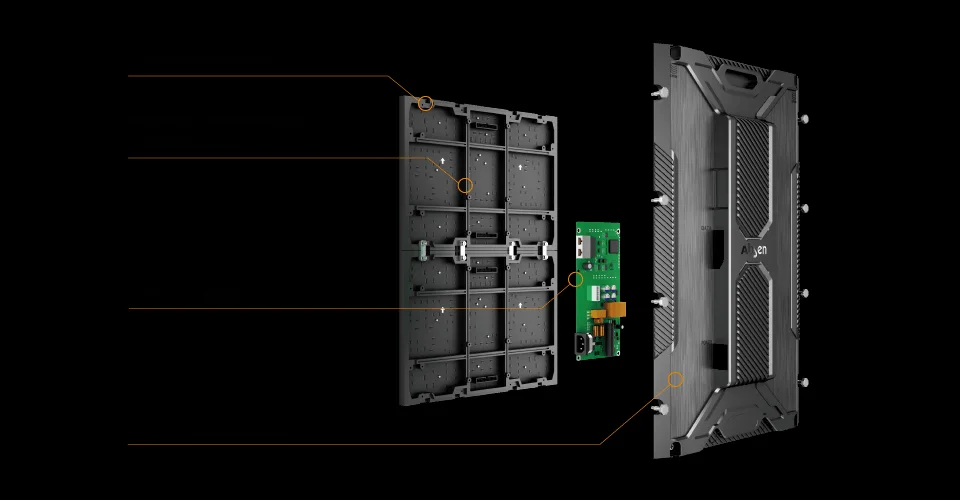 Màn hình LED Absen CPS Series trong nhà P1.86 / P2 / P2.5 panel lắp sẵn Cấu tạo panel Absen CPS: module, card nhận và vỏ nhựa gia cường sợi thủy tinh