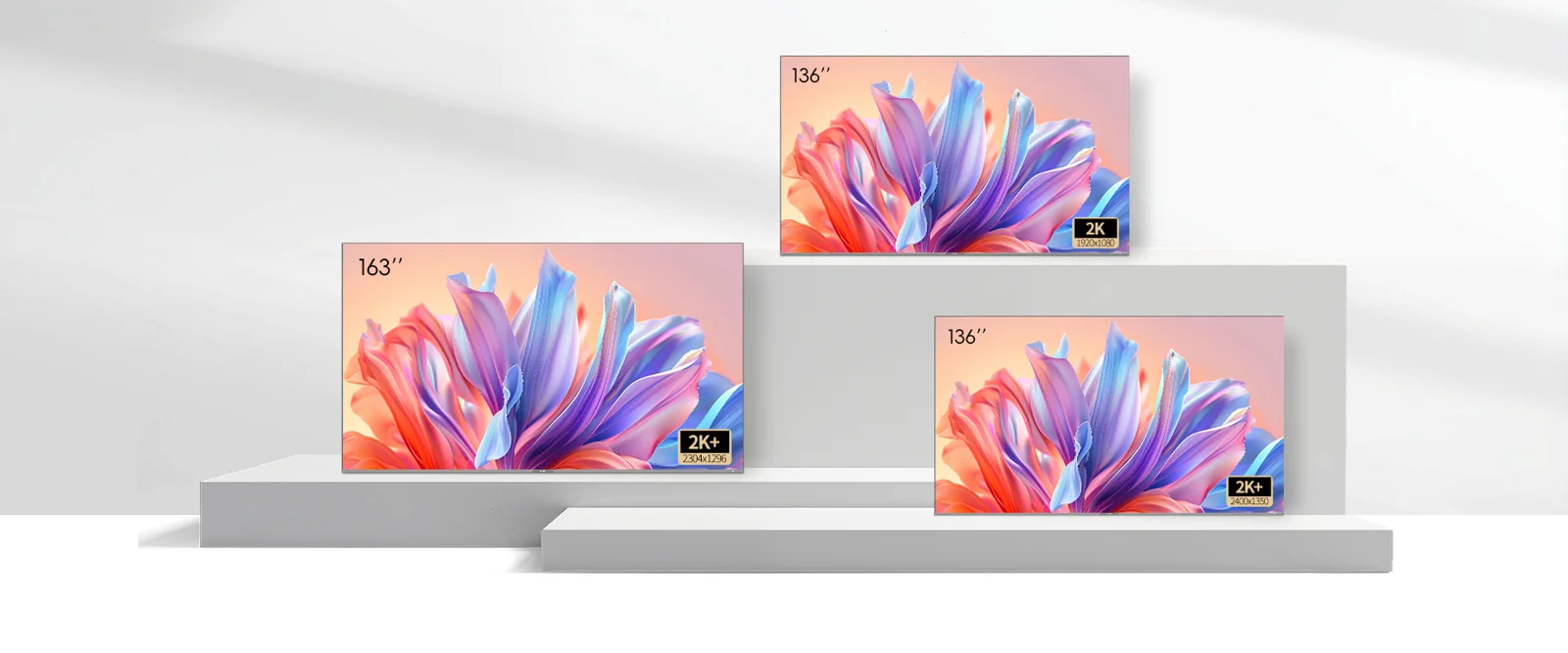 Các kích thước Absen iCon X V2: 136 inch 2K, 136 inch 2K+, 163 inch 2K+