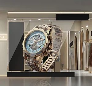 Màn hình holographic Absen JD-H trên cửa kính cửa hàng bán lẻ