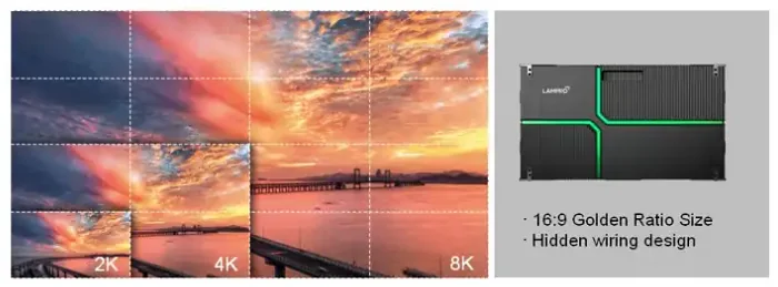 Màn hình LED LAMPRO LHP fine pitch 27 inch 16:9 P0.9 – P2.5 Màn hình LED LAMPRO LHP – tỷ lệ 16:9 ghép 2K, 4K, 8K