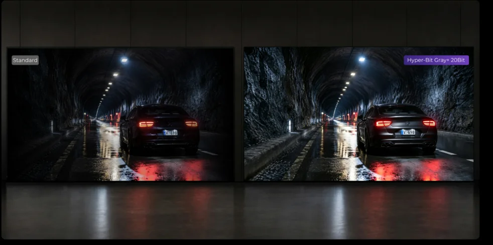 So sánh Hyper-Bit Gray+ của màn hình LED QSTECH VM27 ở độ sáng thấp