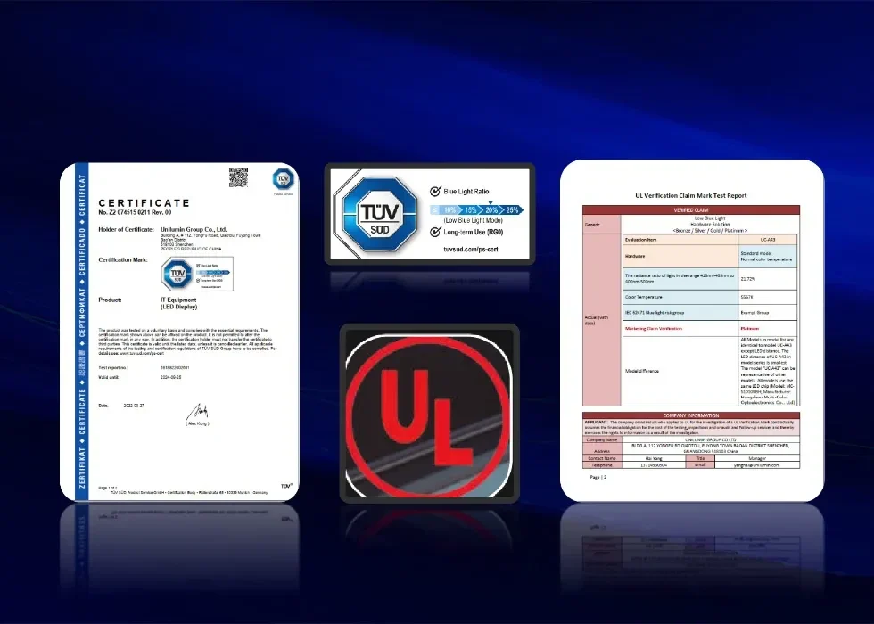Chứng nhận ánh sáng xanh thấp TÜV SÜD và UL của màn hình Unilumin UCINE Chứng nhận ánh sáng xanh thấp TÜV SÜD và UL của màn hình Unilumin UCINE