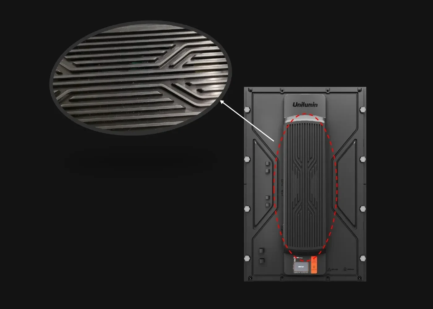 Nắp sau có rãnh thông gió tản nhiệt trên cabinet Unilumin UmateDA3-H Nắp sau có rãnh thông gió tản nhiệt trên cabinet Unilumin UmateDA3-H