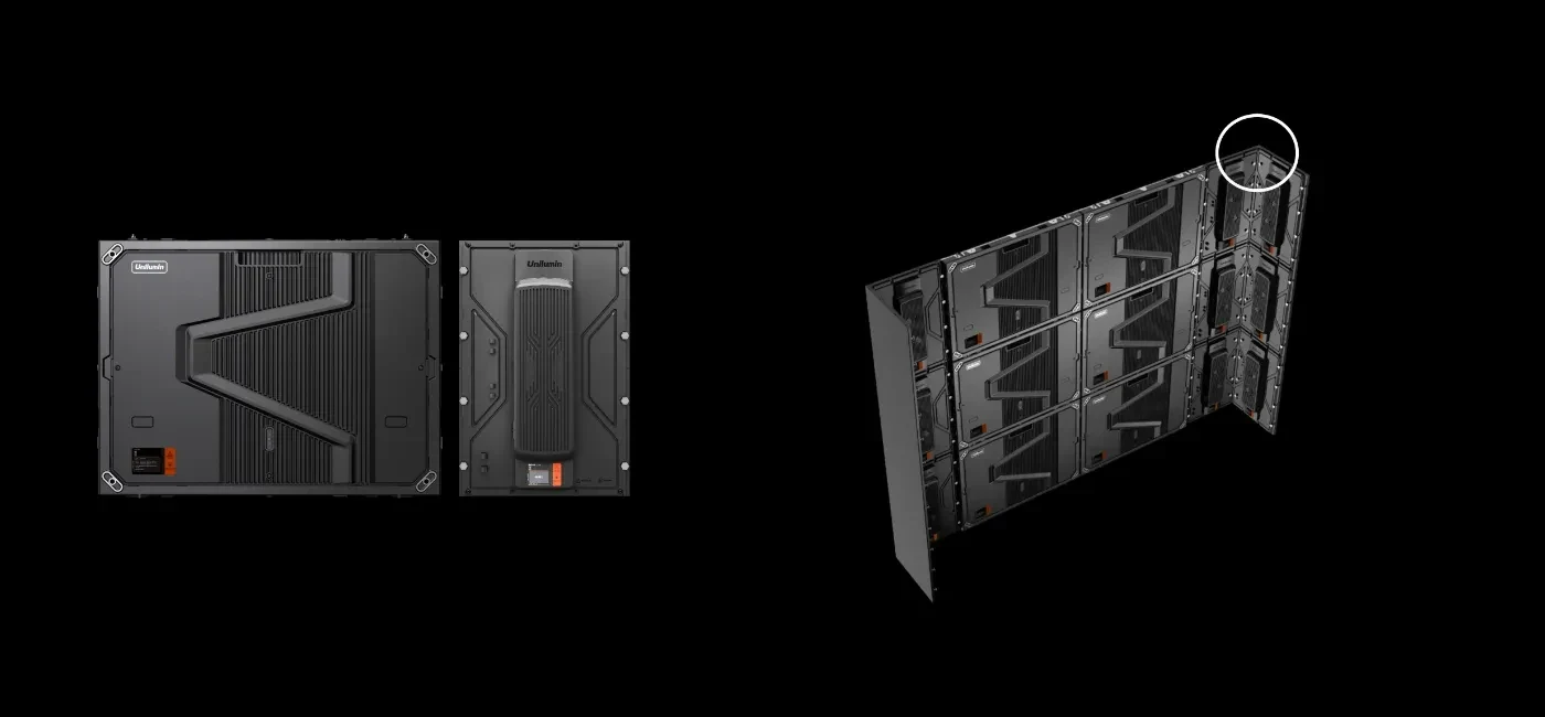 Mặt sau cabinet Unilumin UmateDA3 và kiểu ghép góc vuông Mặt sau cabinet Unilumin UmateDA3 và kiểu ghép góc vuông