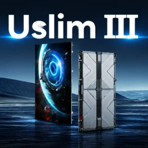 Màn hình LED Unilumin Uslim III ghép sáng tạo P1.2–P3.9 Cabinet màn hình LED Unilumin Uslim III đặt trên nền phong cảnh đêm