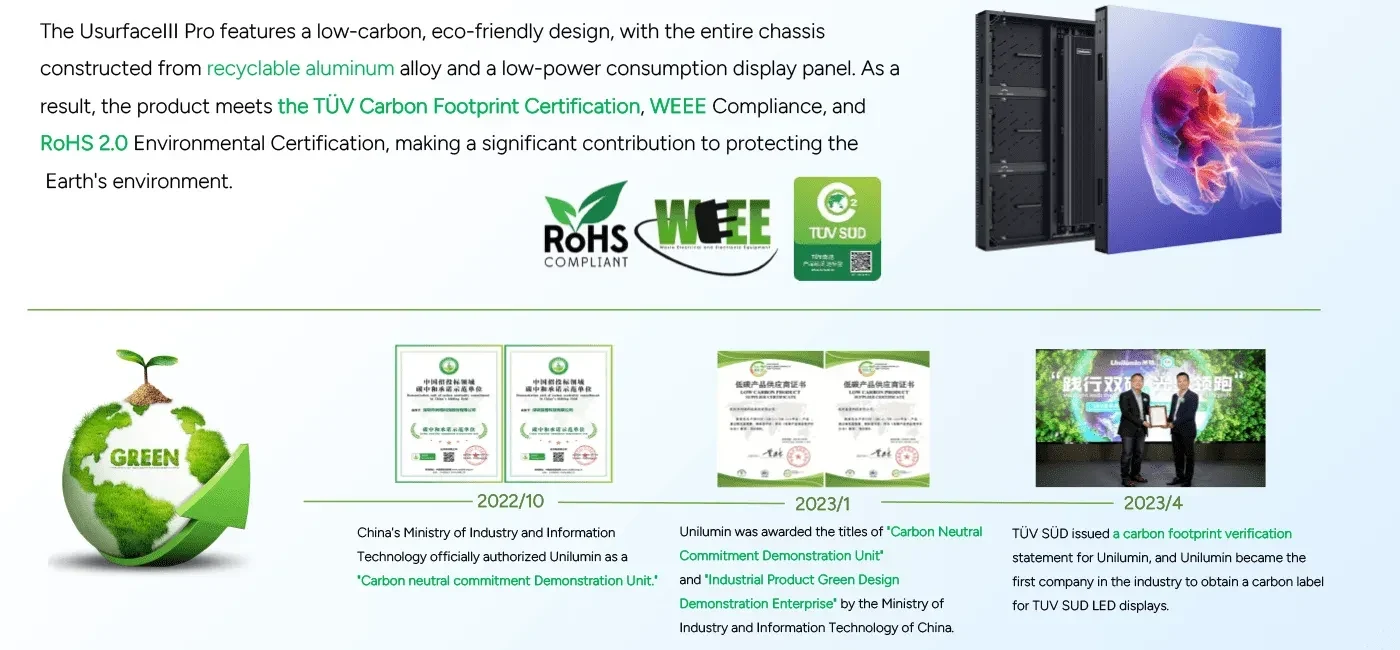 Chứng nhận RoHS, WEEE và dấu chân carbon TÜV của Unilumin Usurface III Pro Chứng nhận RoHS, WEEE và dấu chân carbon TÜV của Unilumin Usurface III Pro