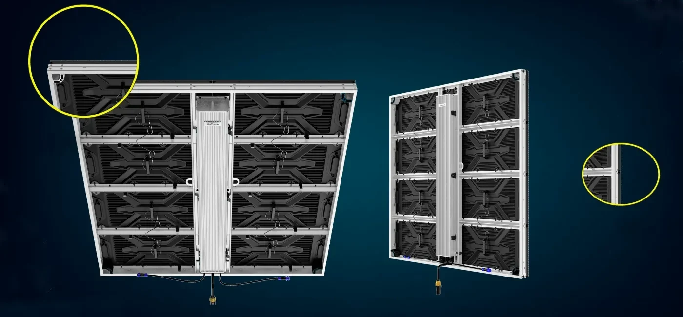 Rãnh ghép ở các cạnh cabinet Unilumin Usurface PL1 chống rò sáng khi ghép nối