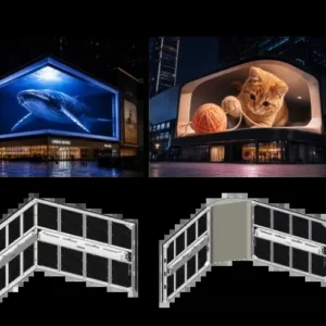 Màn hình 3D góc 90 độ ghép bằng cabinet Unilumin UsurfaceX vát cạnh 45 độ